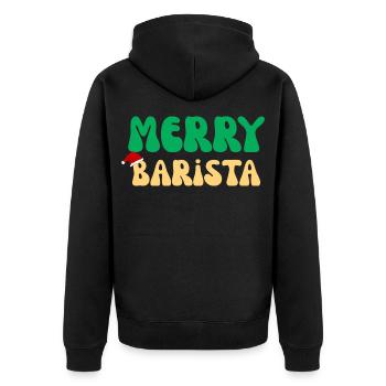 Frohe Barista Weihnachtspullover Kaffeemaschine Geschenk - Unisex Premium Bio Zip Hoodie - Schwarz - Hinten - Nico (187cm)