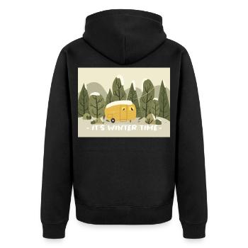 Retro Wohnmobil Winter Ready - Unisex Premium Bio Zip Hoodie - Schwarz - Hinten - Nico (187cm)