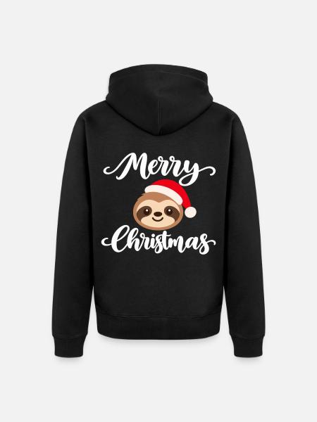 Faultier mit Weihnachtsmütze Merry Christmas - Unisex Premium Bio Zip Hoodie - Schwarz