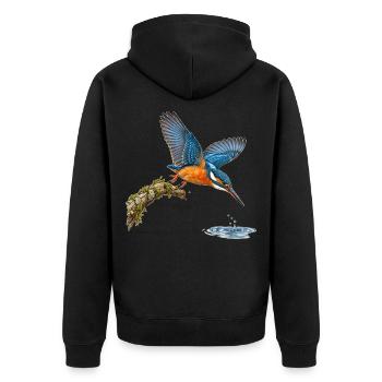 Eisvogel im Sturzflug – Naturillustration - Unisex Premium Bio Zip Hoodie - Schwarz - Hinten - Nico (187cm)