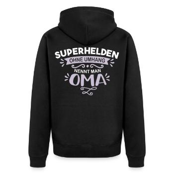 Geschenk für Oma zum Geburtstag oder zu Weihnachte - Unisex Premium Bio Zip Hoodie - Schwarz - Hinten - Nico (187cm)