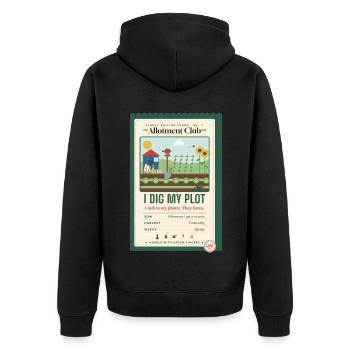 Ich freue mich über das Gärtnergeschenk meines Parzellen-Allotment Clubs. - Unisex Premium Bio Zip Hoodie - Schwarz - Hinten - Nico (187cm)