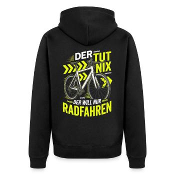 Rennrad Der Tut Nix Der Will Nur Radfahren Spruch - Unisex Premium Bio Zip Hoodie - Schwarz - Hinten - Nico (187cm)