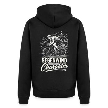Gegenwind Formt Den Charakter Rennrad Retro Spruch - Unisex Premium Bio Zip Hoodie - Schwarz - Hinten - Nico (187cm)