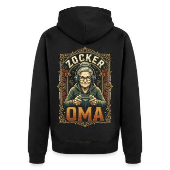 Zocker Oma Gaming Zocken Gamer Lustig - Unisex Premium Bio Zip Hoodie - Schwarz - Hinten - Nico (187cm)