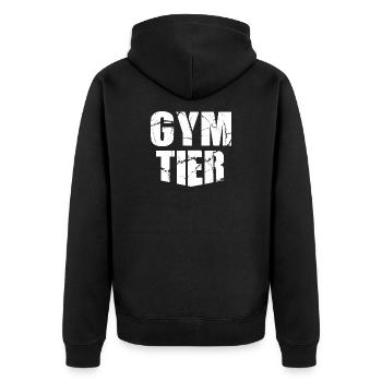 Gymtier Bodybuilding Gym Fitness Tier Rückenmotiv - Unisex Premium Bio Zip Hoodie - Schwarz - Hinten - Nico (187cm)