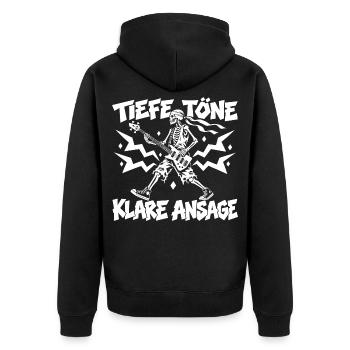 Bassist Skelett Motiv - Unisex Premium Bio Zip Hoodie - Schwarz - Hinten - Nico (187cm)