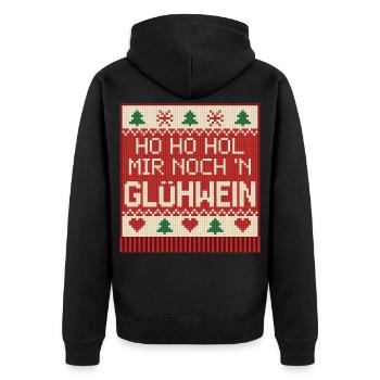 Ho Ho Hol mir Glühwein Strickmuster - Unisex Premium Bio Zip Hoodie - Schwarz - Hinten - Nico (187cm)
