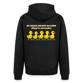 Meine Enten stehen nicht in einer Reihe Lustige Ente - Unisex Premium Bio Zip Hoodie - Schwarz - Hinten - Nico (187cm)