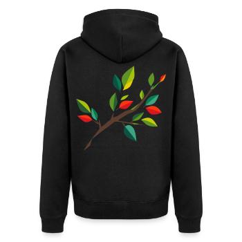 Herbstast mit bunten Blättern  - Unisex Premium Bio Zip Hoodie - Schwarz - Hinten - Nico (187cm)