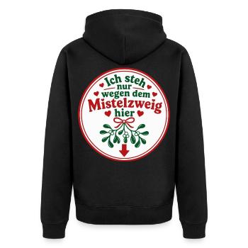 Mistelzweig Pärchen Weihnachten Partnerlook - Unisex Premium Bio Zip Hoodie - Schwarz - Hinten - Nico (187cm)