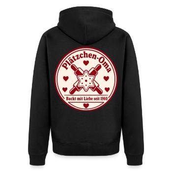 Plätzchen Oma Backkunst - Unisex Premium Bio Zip Hoodie - Schwarz - Hinten - Nico (187cm)