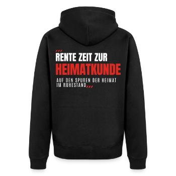 Rente Zeit Zur HEIMATKUNDE - Unisex Premium Bio Zip Hoodie - Schwarz - Hinten - Nico (187cm)