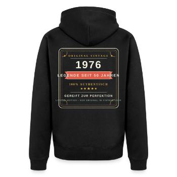 1976 Vintage Legende - 50 Jahre Perfektion - Unisex Premium Bio Zip Hoodie - Schwarz - Hinten - Nico (187cm)