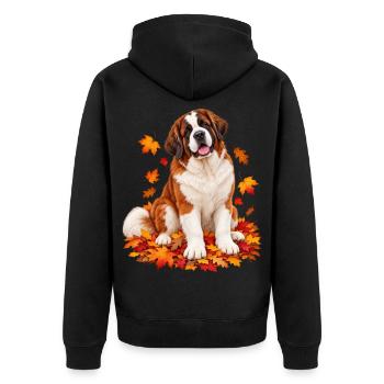 Herbsthund: Bernhardiner mit Herbstlaub - Unisex Premium Bio Zip Hoodie - Schwarz - Hinten - Nico (187cm)