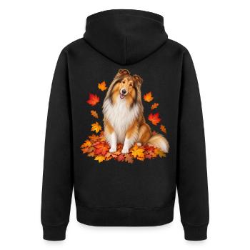 Herbstlicher Collie mit Blättern - Unisex Premium Bio Zip Hoodie - Schwarz - Hinten - Nico (187cm)