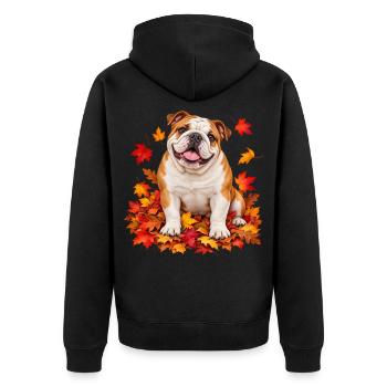 Herbstbulldog auf Laubteppich - Unisex Premium Bio Zip Hoodie - Schwarz - Hinten - Nico (187cm)