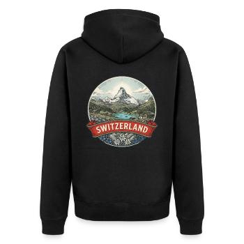 Schweiz Reiseabzeichen Matterhorn Alpine Geschenk - Unisex Premium Bio Zip Hoodie - Schwarz - Hinten - Nico (187cm)