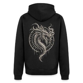 Der Drachenkopf im Runenkreis - Unisex Premium Bio Zip Hoodie - Schwarz - Hinten - Nico (187cm)