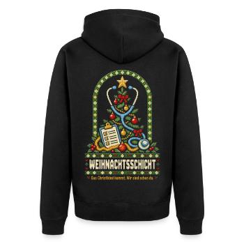 Weihnachtsschicht Pflege - Unisex Premium Bio Zip Hoodie - Schwarz - Hinten - Nico (187cm)