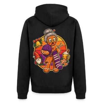 Christmas Lebkuchen-Oma beim Stricken - Unisex Premium Bio Zip Hoodie - Schwarz - Hinten - Nico (187cm)