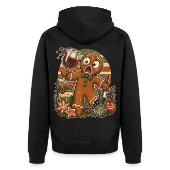 Christmas Lebkuchenmann im Weinchaos - Unisex Premium Bio Zip Hoodie - Schwarz - Hinten - Nico (187cm)