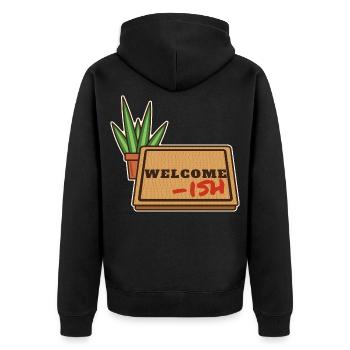 Willkommen-ish - Unisex Premium Bio Zip Hoodie - Schwarz - Hinten - Nico (187cm)