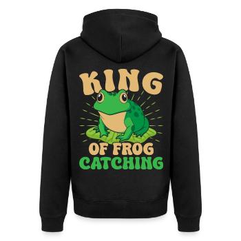 Frog Catcher King Of Frog - Unisex Premium Bio Zip Hoodie - Schwarz - Hinten - Nico (187cm)