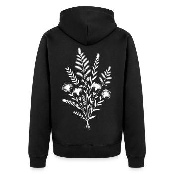 Botanischer Linienstrauß - Unisex Premium Bio Zip Hoodie - Schwarz - Hinten - Nico (187cm)
