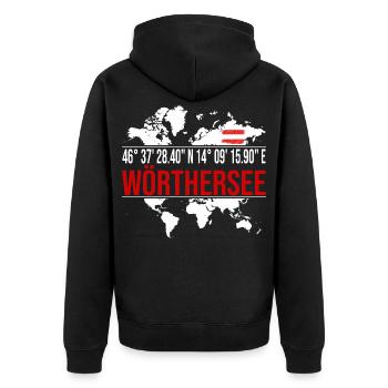 Wörthersee - Unisex Premium Bio Zip Hoodie - Schwarz - Hinten - Nico (187cm)