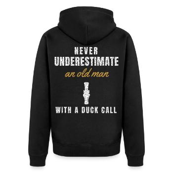 Wasserwild Stockente Jagd Humor Lockjagd Entenjagd - Unisex Premium Bio Zip Hoodie - Schwarz - Hinten - Nico (187cm)