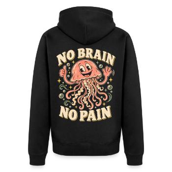 Kein Gehirn, kein Schmerz, lustige Quallen-Retro - Unisex Premium Bio Zip Hoodie - Schwarz - Hinten - Nico (187cm)