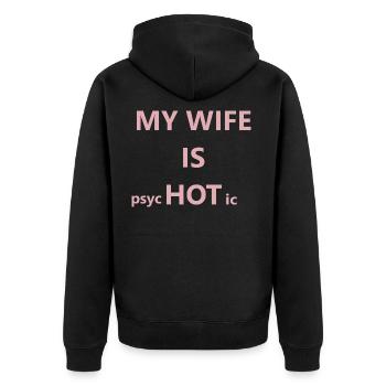 054 Meine Frau ist HOT Pink Typografie - Unisex Premium Bio Zip Hoodie - Schwarz - Hinten - Nico (187cm)