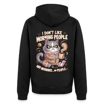 Ich Mag Keine Morgenmenschen Und Morgen & Menschen - Unisex Premium Bio Zip Hoodie - Schwarz - Hinten - Nico (187cm)