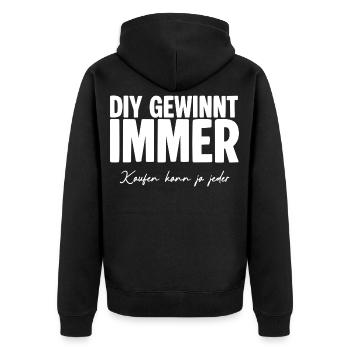 DIY Gewinnt Immer Kontrastschrift - Unisex Premium Bio Zip Hoodie - Schwarz - Hinten - Nico (187cm)