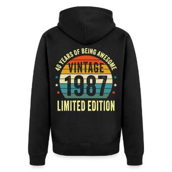 Vintage 1987 40. Geburtstag Limited Edition - Unisex Premium Bio Zip Hoodie - Schwarz - Hinten - Nico (187cm)