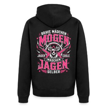 Coole Jägerin Jagd Geschenk - Unisex Premium Bio Zip Hoodie - Schwarz - Hinten - Nico (187cm)