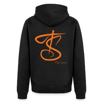Team-Gelassenheit - Unisex Premium Bio Zip Hoodie - Schwarz - Hinten - Nico (187cm)