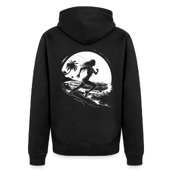 Läuferin Skizze - Unisex Premium Bio Zip Hoodie - Schwarz - Hinten - Nico (187cm)