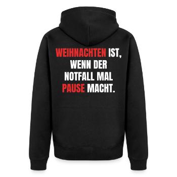 Notfallpause - Unisex Premium Bio Zip Hoodie - Schwarz - Hinten - Nico (187cm)