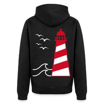 Neuengland-Leuchtturm - Unisex Premium Bio Zip Hoodie - Schwarz - Hinten - Nico (187cm)