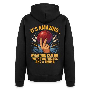 It's Amazing What You Can Do With Two Fingers - Unisex Premium Bio Zip Hoodie - Schwarz - Hinten - Nico (187cm)
