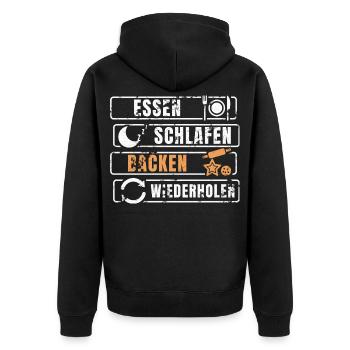 Essen Schlafen Backen Wiederholen - Unisex Premium Bio Zip Hoodie - Schwarz - Hinten - Nico (187cm)