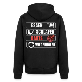 Essen Schlafen Darts Wiederholen - Unisex Premium Bio Zip Hoodie - Schwarz - Hinten - Nico (187cm)