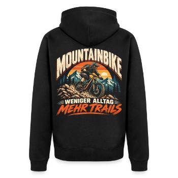 Mountainbike Mehr Trails - Unisex Premium Bio Zip Hoodie - Schwarz - Hinten - Nico (187cm)