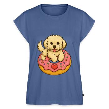 Maltipoo im Donut – Süßer Hunde-Snack - Frauen Premium Bio Top - Taubenblau - Vorne - AI Model Female 172 light (172cm)