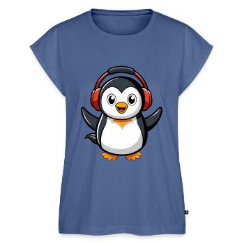 Pinguin Lustige Zeichentrickfigur Kopfhörermusik - Frauen Premium Bio Top - Taubenblau - Vorne - AI Model Female 172 light (172cm)