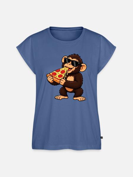 Schimpanse mit Pizza Cool Cartoon - Frauen Premium Bio Top - Taubenblau