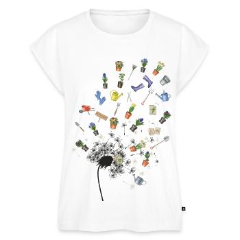 Garten in Splittern: Werkzeuge und Blumen - Frauen Premium Bio Top - Weiß - Vorne - AI Model Female 172 light (172cm)