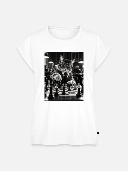 Katze Schachspieler Retro Design - Frauen Premium Bio Top - Weiß